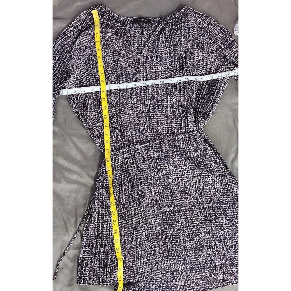 Banana Republic Purple Black Pleated Mini Dress Long Balloon Sleeve V-Neck Small